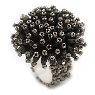 40mm Diameter/ Anthracite Grey Acrylic/Glass Bead Daisy Flower Flex Ring - Size M - main view