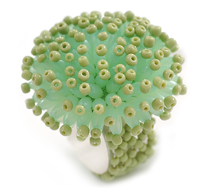 40mm Diameter/Lime/Light Green Glass Bead Daisy Flower Flex Ring - Size M/L