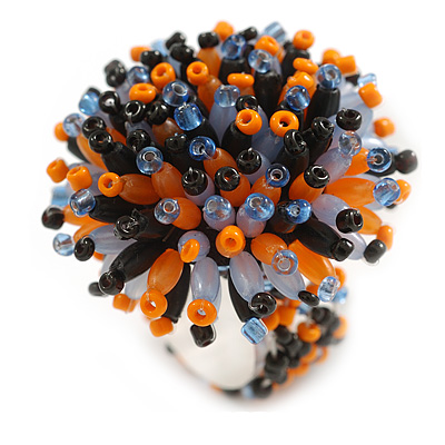 40mm Diameter/Orange/Black/Lilac Glass Bead Daisy Flower Flex Ring - Size S/M - main view