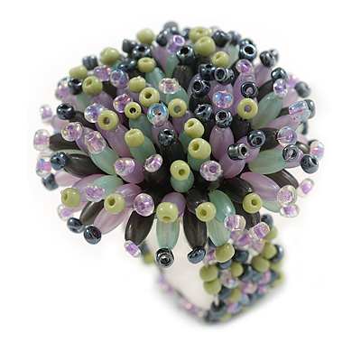 40mm Diameter/Green/Grey/Lilac Glass Bead Daisy Flower Flex Ring - Size M - main view