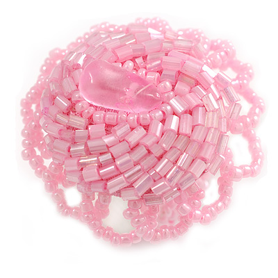 40mm Diameter/Baby Pink Glass Bead Daisy Flower Flex Ring/ Size M - main view