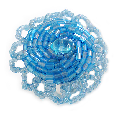 40mm Diameter/Light Blue Glass Bead Daisy Flower Flex Ring/ Size M - main view