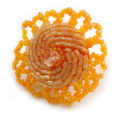 40mm Diameter/ Melon Orange Glass Bead Daisy Flower Flex Ring/ Size M