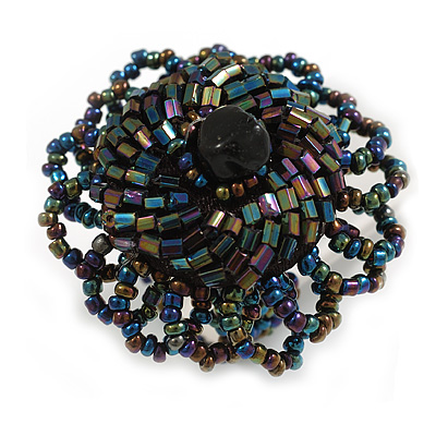 40mm Diameter/Peacock Coloured Glass Bead Daisy Flower Flex Ring/ Size M/L - main view
