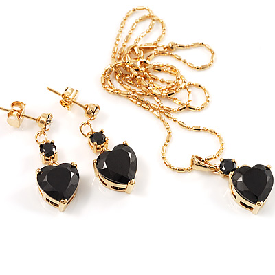 Gold-Tone Cubic Zirconia Heart Cosutme Jewellery Set - main view