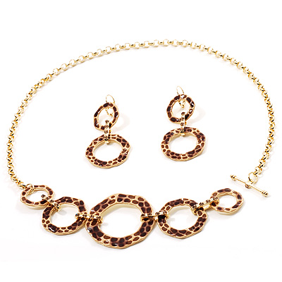 Gold Plated Leopard Print Costume Jewellery Set - main view