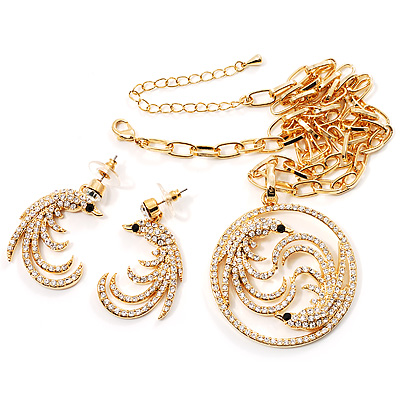 Gold Clear Crystal Firebird Costume Jewellery Set