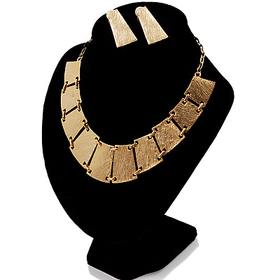Gold Plated Bib Style Necklace&Clip-On Earring Ethnic Set - main view
