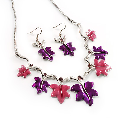 Maple Leaf Necklace And Earring Set (Purple&Pink) - main view