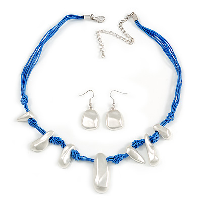 Silver Tone Nugget Silk Cord Necklace And Earrings Set - main view