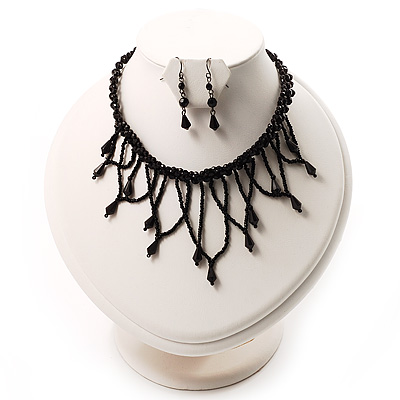 Black Gothic Fashion Necklace And Earring Set - main view