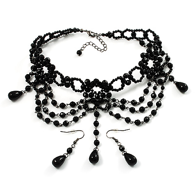 Black Gothic Costume Choker Necklace And Earring Set - main view