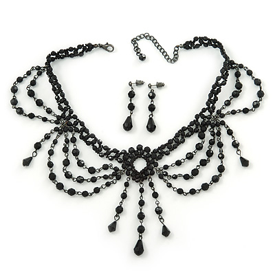 Black Gothic Costume Choker Necklace And Earring Set - main view