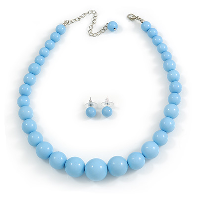 Light Blue Acrylic Bead Choker Necklace And Stud Earring Set (Silver Tone) - main view