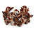 Chestnut Brown Floral Sea Shell & Simulated Pearl Cuff Bracelet (Silver Tone) - Adjustable