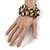 Taupe/ Brown Floral Sea Shell & Simulated Pearl Cuff Bracelet (Silver Tone) - Adjustable - view 2