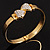 Gold Crystal Double Heart Hinged Bangle Bracelet
