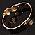 Gold Crystal Double Heart Hinged Bangle Bracelet - view 7