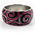 Black&Deep Pink Enamel Swirl Pattern Hinged Bangle