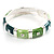 Green Crystal Segmental Hinged Bangle Bracelet (Silver Tone) - view 2