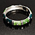 Green Crystal Segmental Hinged Bangle Bracelet (Silver Tone)