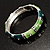 Green Crystal Segmental Hinged Bangle Bracelet (Silver Tone) - view 7
