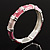 Pink Crystal Segmental Hinged Bangle Bracelet (Silver Tone)