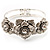 Textured Crystal Rose Hinged Bangle Bracelet (Silver&Clear) - view 2