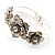 Textured Crystal Rose Hinged Bangle Bracelet (Silver&Clear) - view 8