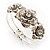 Textured Crystal Rose Hinged Bangle Bracelet (Silver&Clear) - view 3