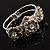 Textured Crystal Rose Hinged Bangle Bracelet (Silver&Clear) - view 7