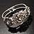Textured Crystal Rose Hinged Bangle Bracelet (Silver&Clear) - view 10