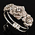 Textured Crystal Rose Hinged Bangle Bracelet (Silver&Clear)