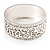 Rhodium Plated Hammered Wide Hinged Bangle - view 9