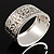 Rhodium Plated Hammered Wide Hinged Bangle