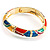 Gold Tone Curvy Enamel Crystal Hinged Bangle Bracelet (Multicoloured) - view 3
