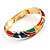 Gold Tone Curvy Enamel Crystal Hinged Bangle Bracelet (Multicoloured) - view 9