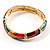 Gold Tone Curvy Enamel Crystal Hinged Bangle Bracelet (Multicoloured) - view 10