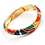 Gold Tone Curvy Enamel Crystal Hinged Bangle Bracelet (Multicoloured) - view 7