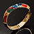 Gold Tone Curvy Enamel Crystal Hinged Bangle Bracelet (Multicoloured) - view 6