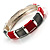 Red&Grey Segmental Enamel Hinged Bangle Bracelet (Silver Tone) - view 5
