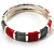 Red&Grey Segmental Enamel Hinged Bangle Bracelet (Silver Tone) - view 2