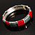 Red&Grey Segmental Enamel Hinged Bangle Bracelet (Silver Tone) - view 7