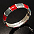 Red&Grey Segmental Enamel Hinged Bangle Bracelet (Silver Tone)