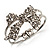 Silver Tone Crystal Bow Hinged Bangle Bracelet - view 2