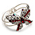 Stunning Crystal Butterfly Hinged Bangle Bracelet (Silver&Hot Red) - view 6