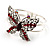 Stunning Crystal Butterfly Hinged Bangle Bracelet (Silver&Hot Red) - view 8