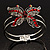 Stunning Crystal Butterfly Hinged Bangle Bracelet (Silver&Hot Red) - view 3