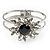 Swarovski Crystal Flower Hinged Bangle Bracelet (Silver, Clear&Black) - view 4