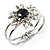 Swarovski Crystal Flower Hinged Bangle Bracelet (Silver, Clear&Black)